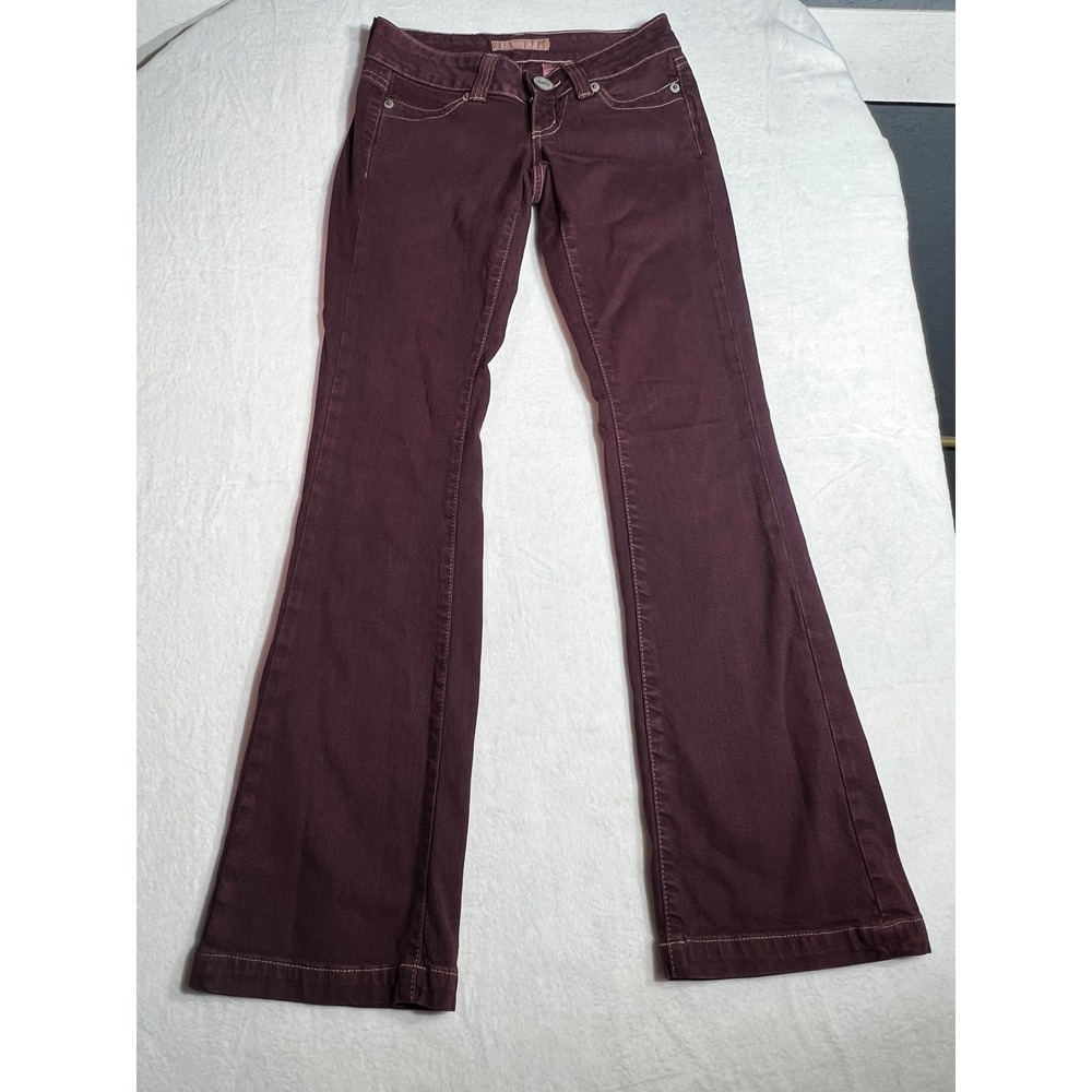 Blue Asphalt Womens Low Rise Flare Jeans Burgundy Plum Size 3 Stretch Denim